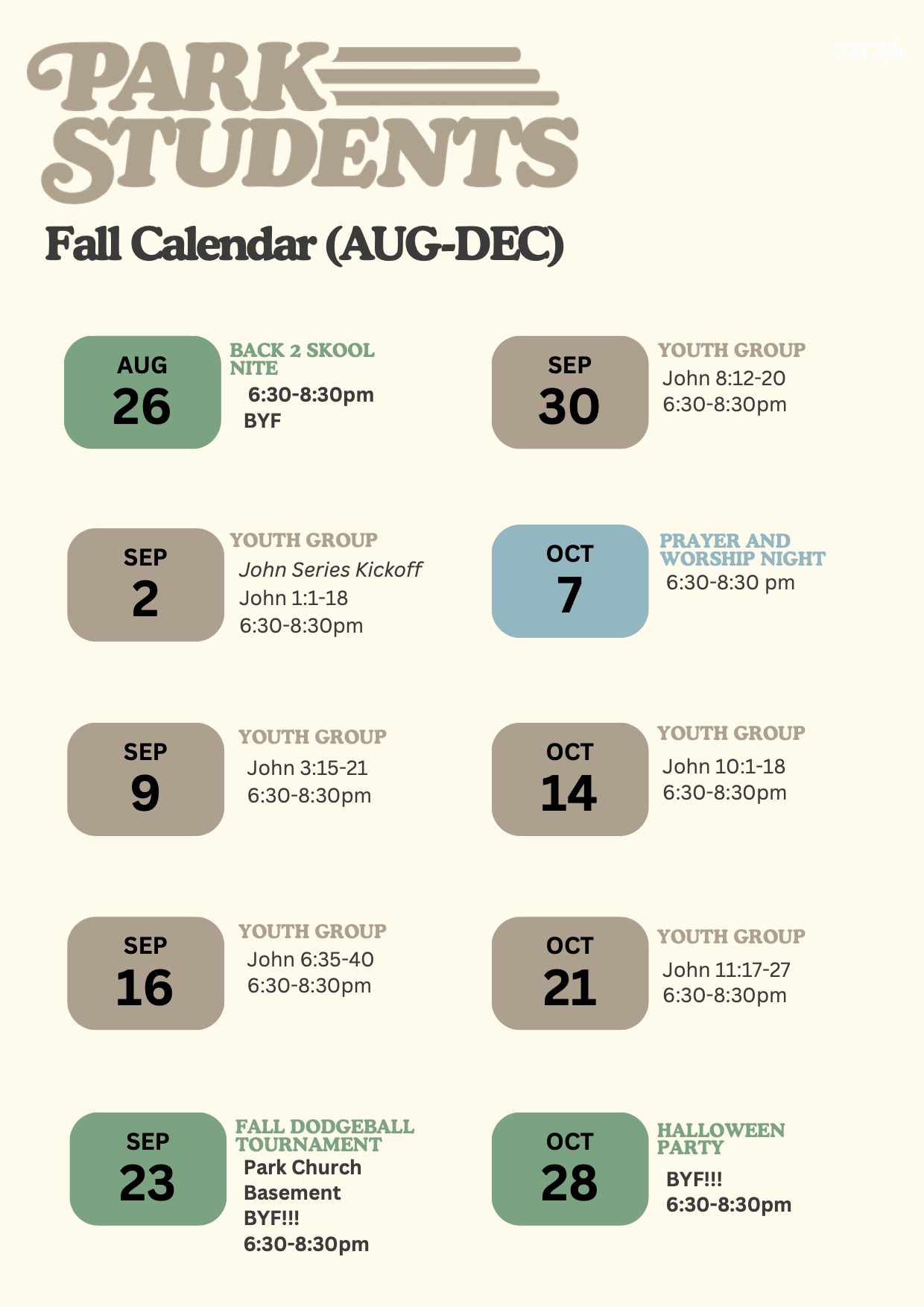 Park Students Schedule